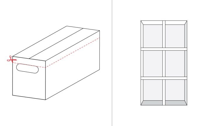 Instrucciones para cortar la caja y pegar el carton en forma de retícula