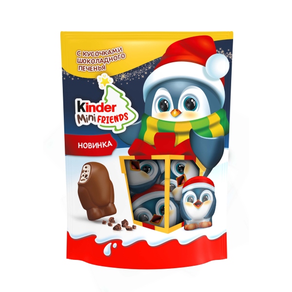 Конфеты Kinder® Mini Friends с молочной начинкой и измельчённым печеньем, покрытые молочным шоколадом, 122г.